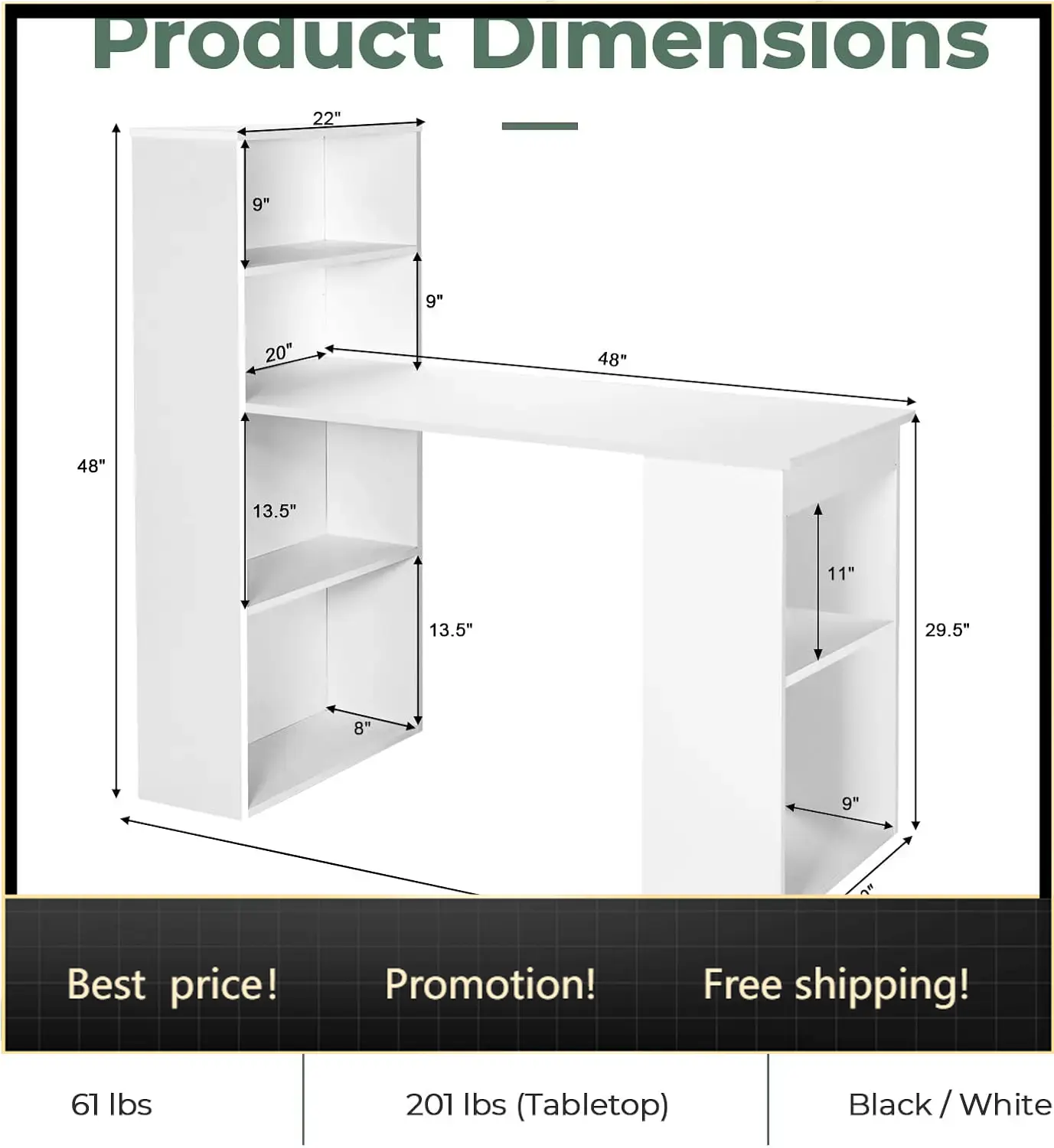 Home Office Bookshelves - 48 Inch Computer Desk with Bookshelf,