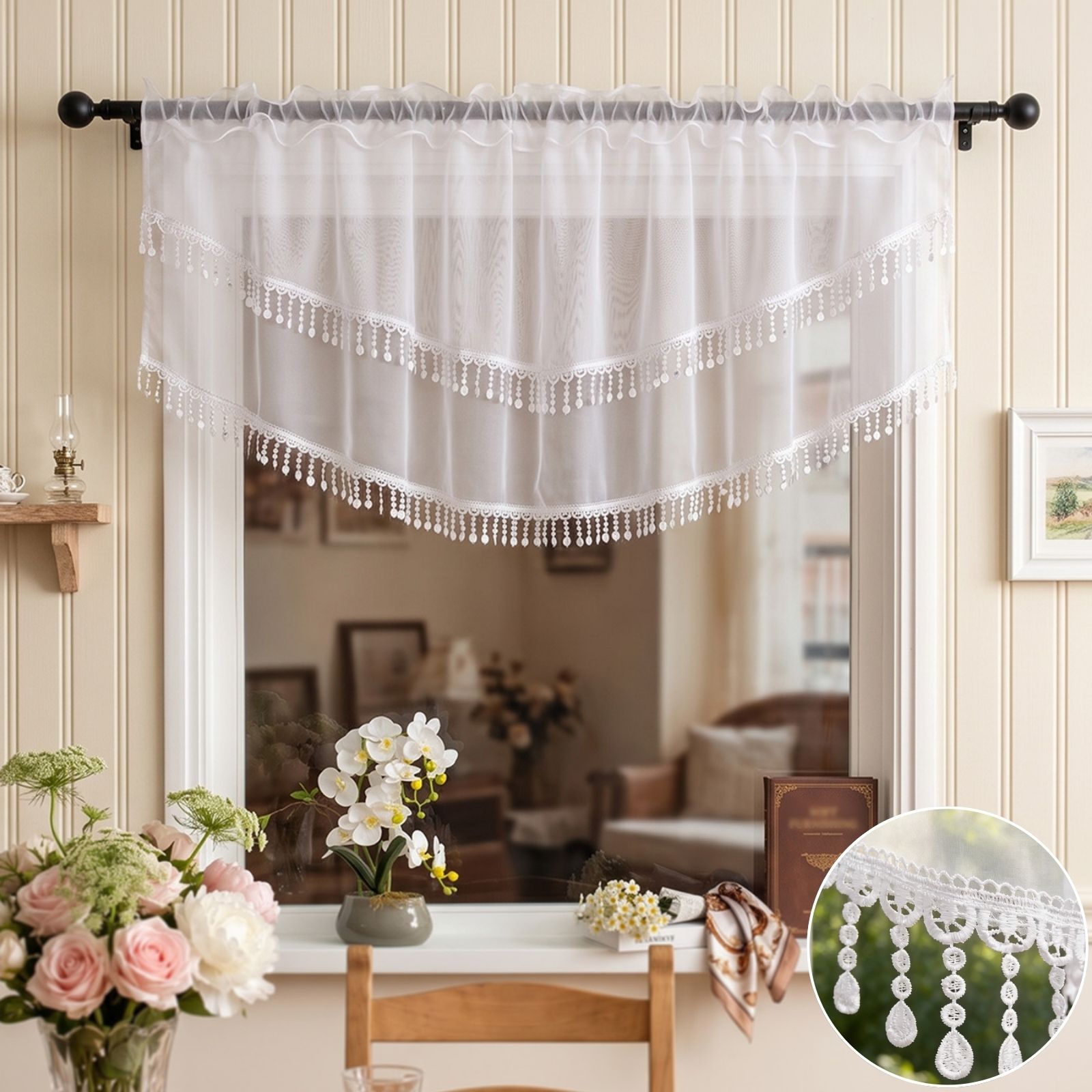 2PCS White Lace Beaded Tassel  - Home Office Kitchen review and price