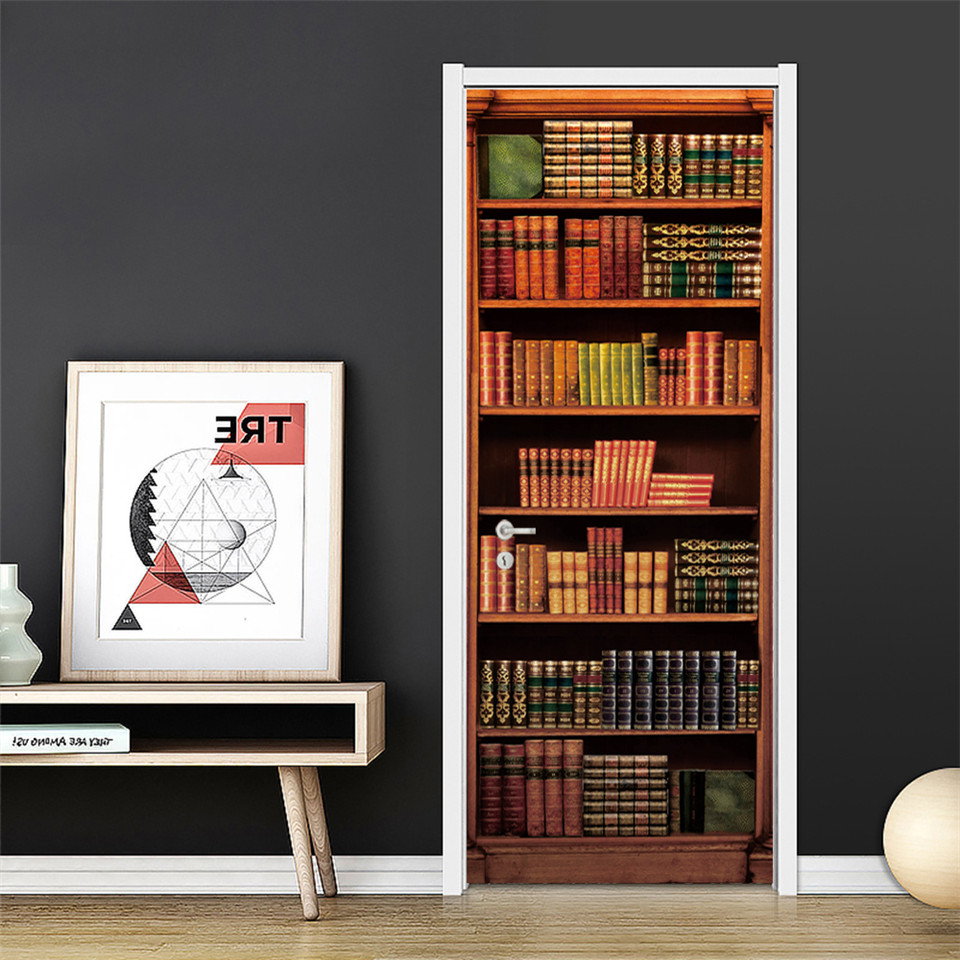 3D Door Wallpaper PVC Library  - Home Office Bookshelves review and price