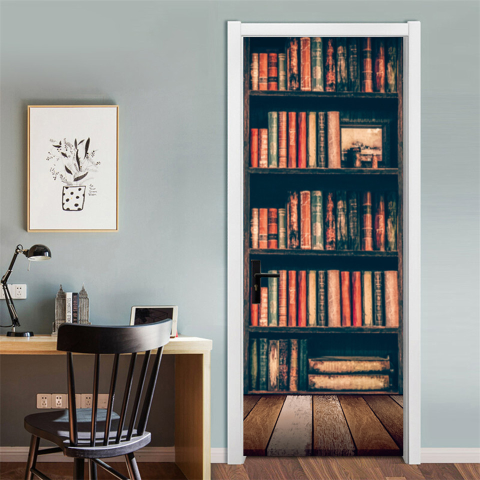 3D Door Wallpaper PVC Library  - Home Office Bookshelves review and price