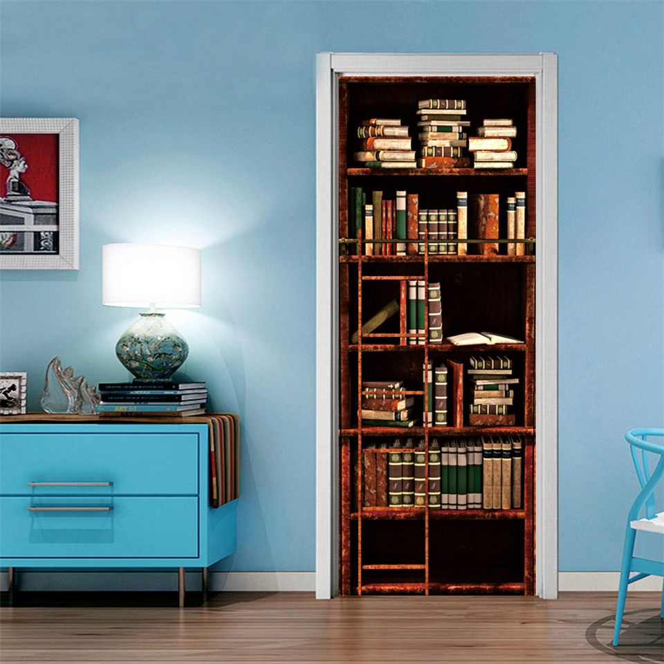 3D Door Wallpaper PVC Library  - Home Office Bookshelves review and price