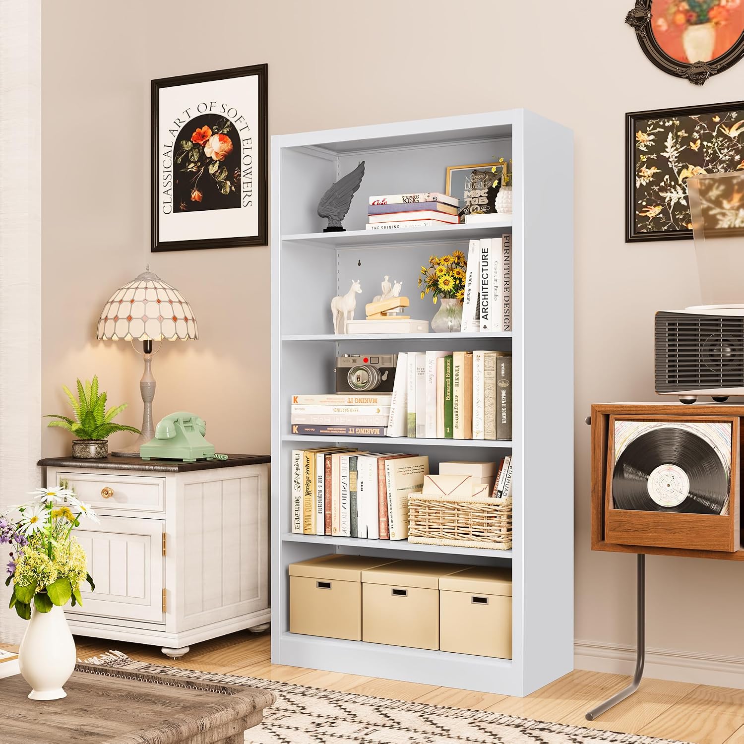 5-Shelf Metal Bookcase Adjusta - Home Office And Library review and price