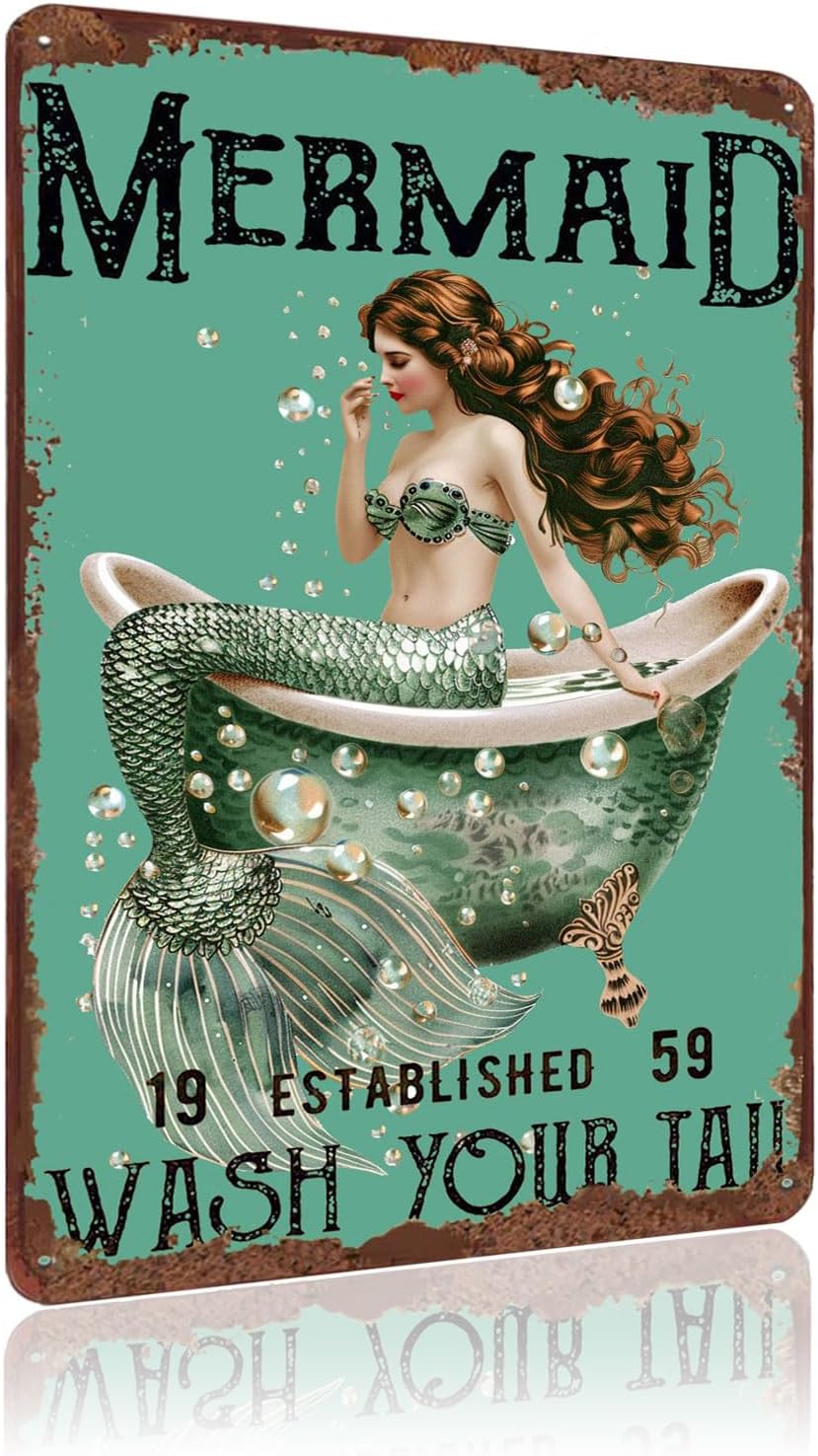 Metal Signs Mermaid Wash Your  - Home Office Kitchen review and price